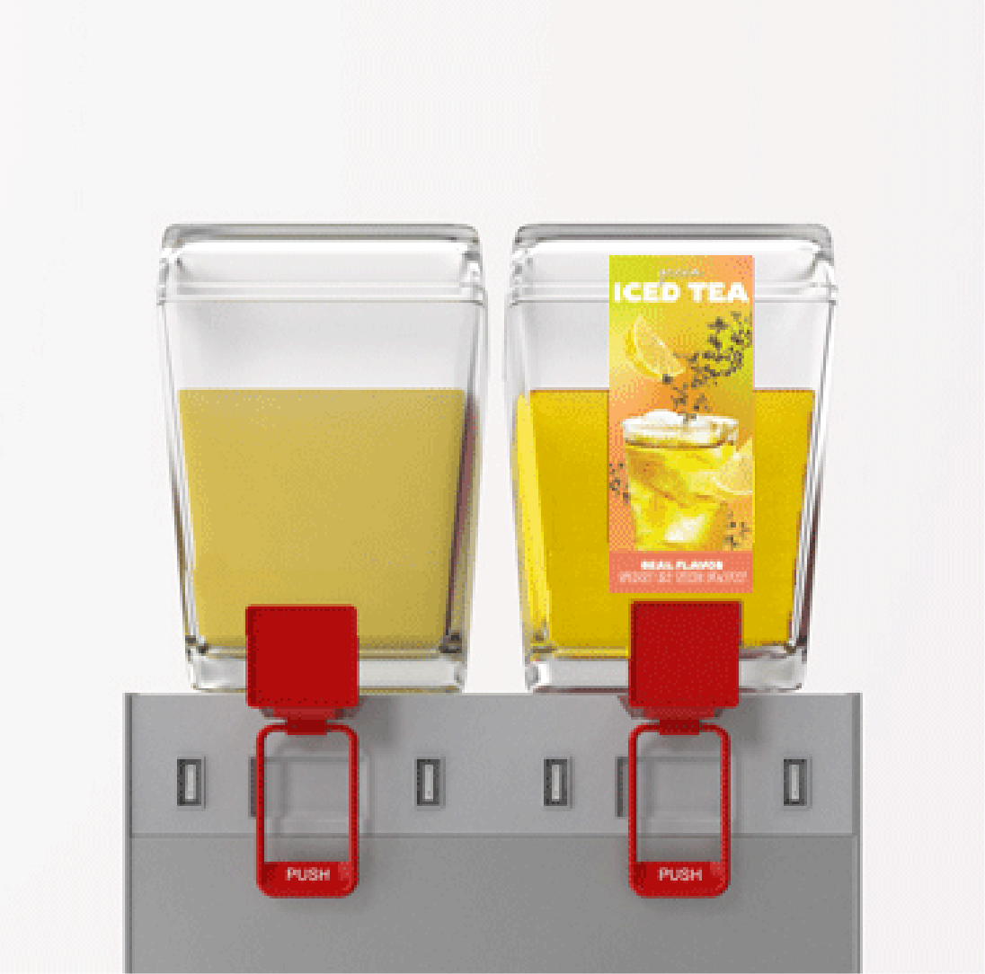 Two juice dispensers filled with refreshing juice